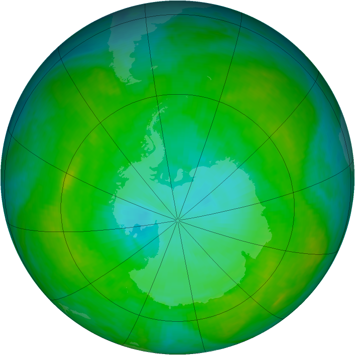 Antarctic ozone map for 04 January 1992